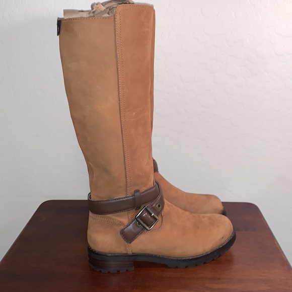 UGG SIZE 6.5 HARRINGTON CHESTNUT LEATHER WATER RESISTANT TALL BEAUTIFUL BOOTS - Picture 3 of 15